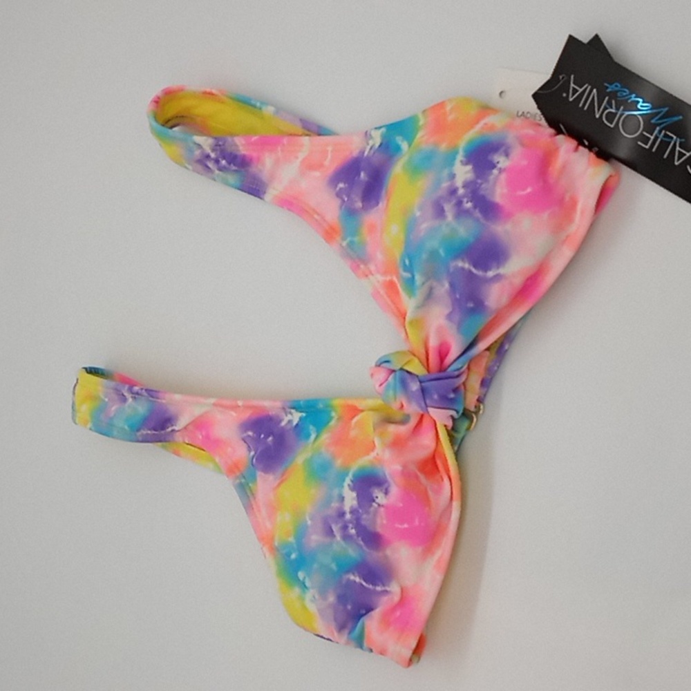 California Waves Tie Dyed Knotted Bralette Bikini Top Multicolor S